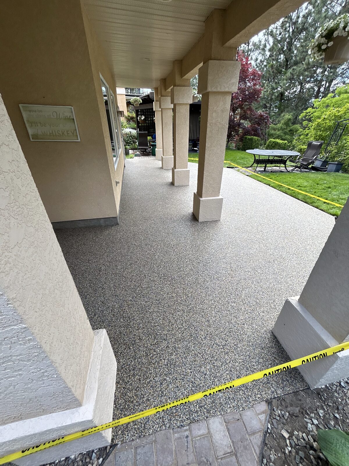 Light grey rubber covered patio floor